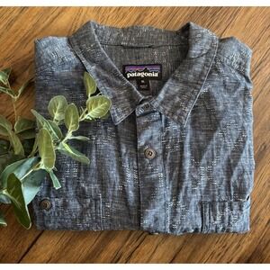 Patagonia Back Step Shirt Mens XL Navy Blue Lightweight Hemp Blend Button Up